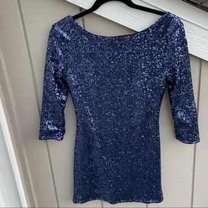 TOBI Blue 3/4 Sleeve Sequin Dresss